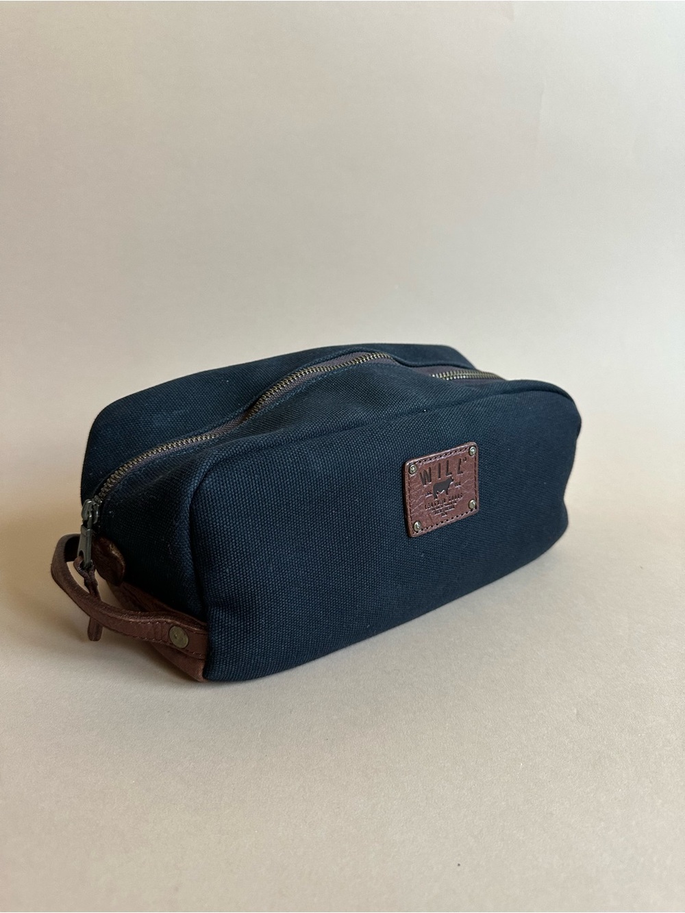 Canvas Travel Toiletry Bag Dopp Kit with Brown Leather Trim Will Leather Goods